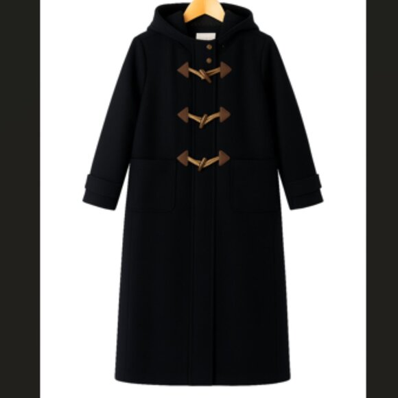 JCREW wool toggle pea coat black long hood 6 preppy classic academia warm winter - Picture 1 of 9